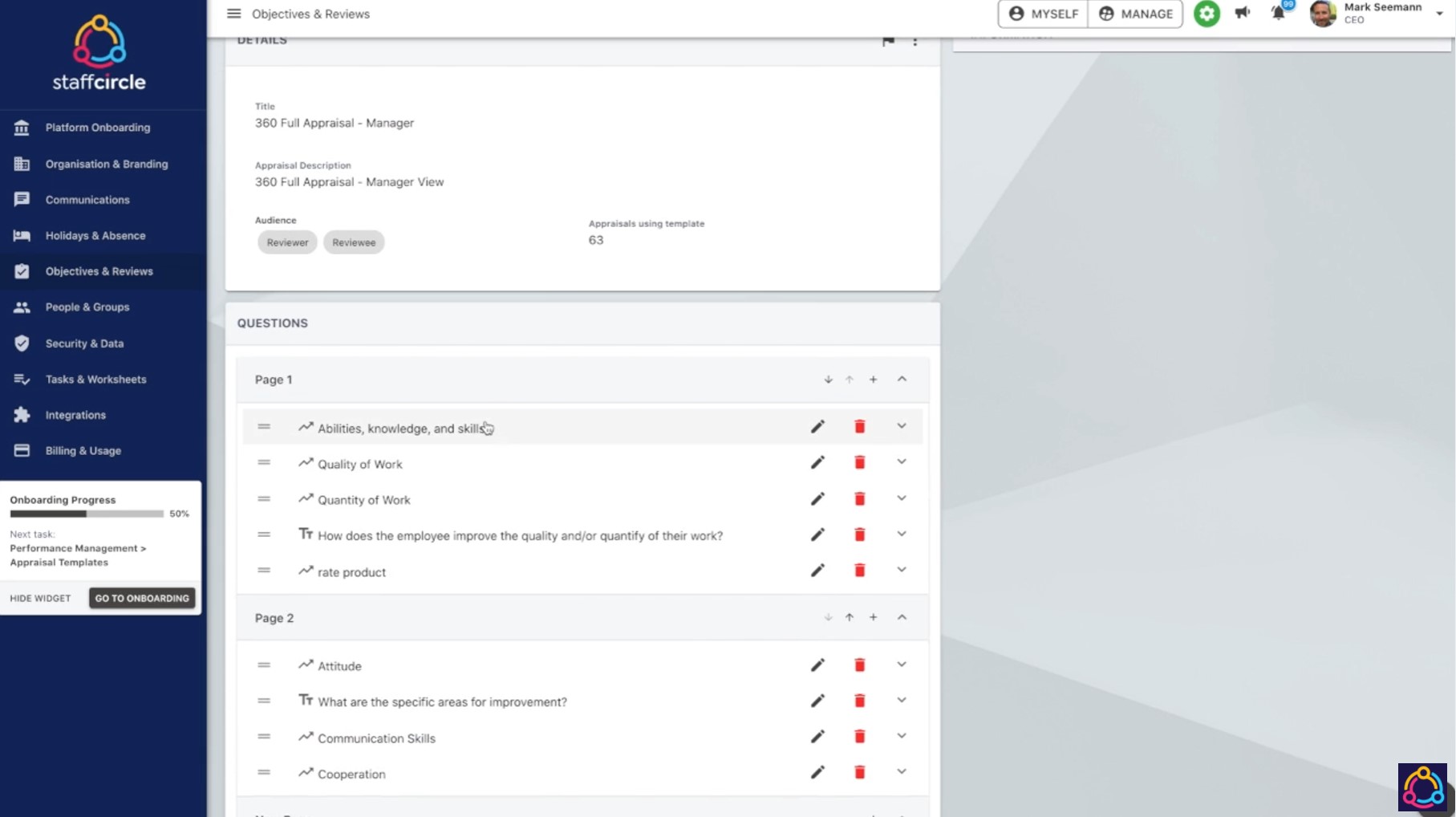 Onboarding – Creating and Managing Appraisal Templates | StaffCircle