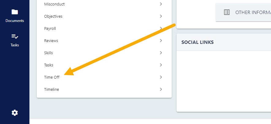An employee profile with the Time Off tab selected