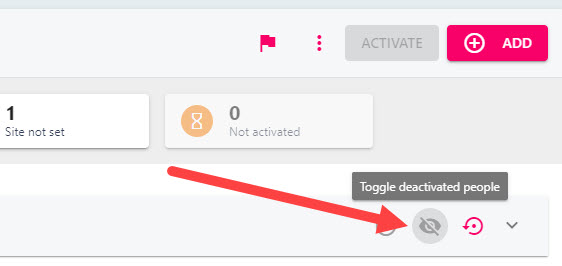 The eye icon in the filters bar for including deactivated employees