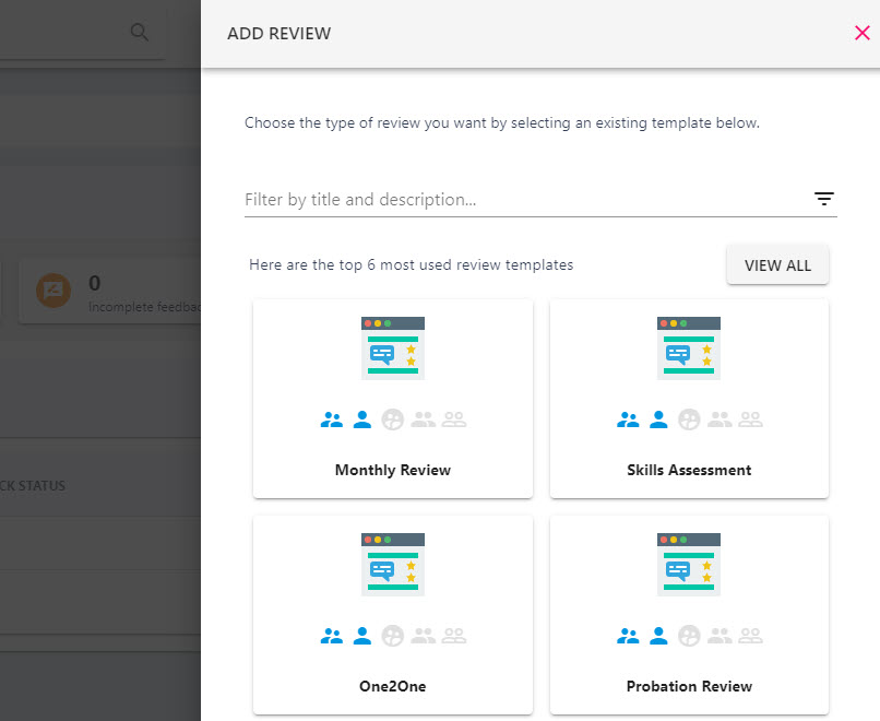A review template as a manager sees it when setting up a review