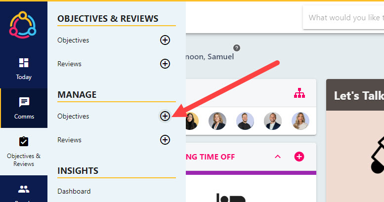 The plus button beside Objectives on the Manage Objectives page