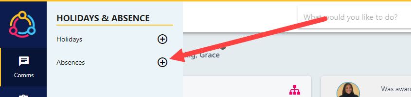 The plus button beside Absences, opening the Add Absence drawer