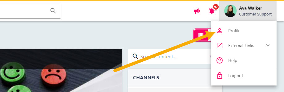 The Profile option in the drop-down beneath your name in the top right
