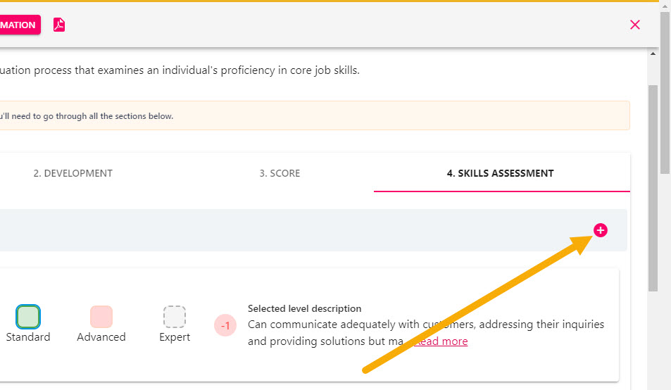 The plus button that opens the Add Skill pop-up in the skills assessment